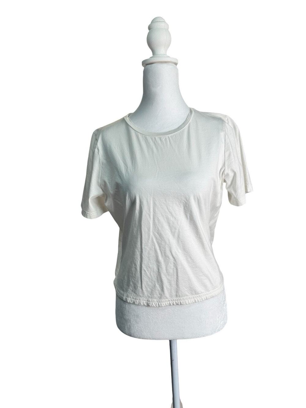 Club Monaco Womens White Cotton Modal Tie Back Tee Quiet Luxury Minimalist Sz M